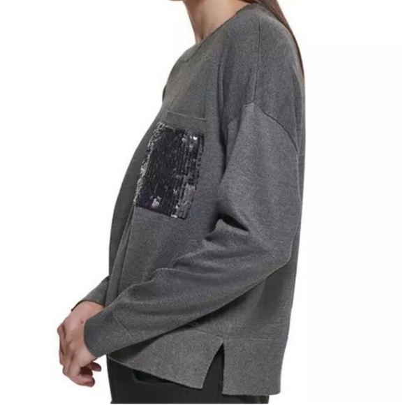 DKNY beige sequin pocket sweater - Picture 3 of 10